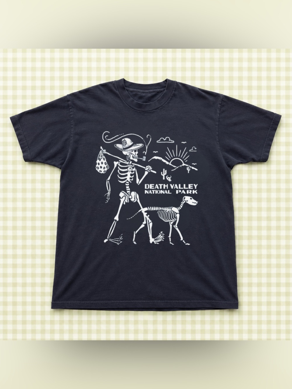 Black Death Valley National Park T-Shirt - Skeleton Hiker Design